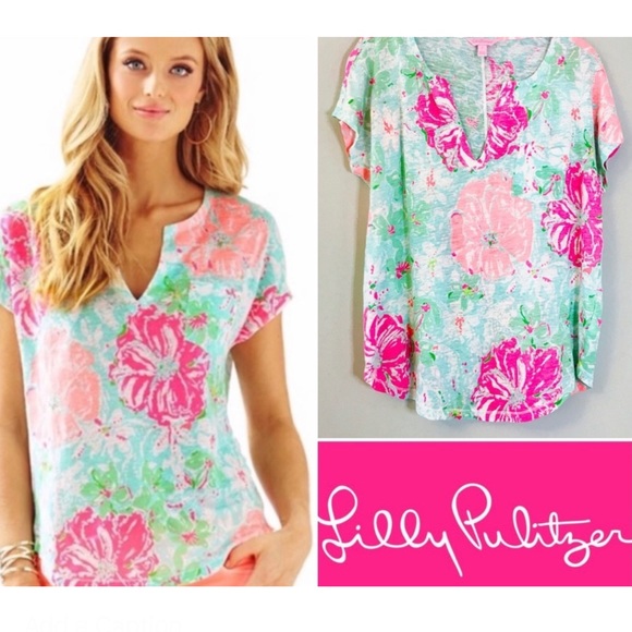 Lilly Pulitzer Duval Top in Beach Walk Poolside Blue Print. Small. - Picture 7 of 7